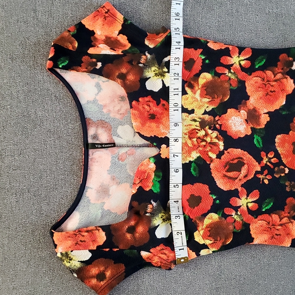 🆕️ ViJo Couture Black & Orange Floral Bodycon Dress SIZE: S - Picture 8 of 13